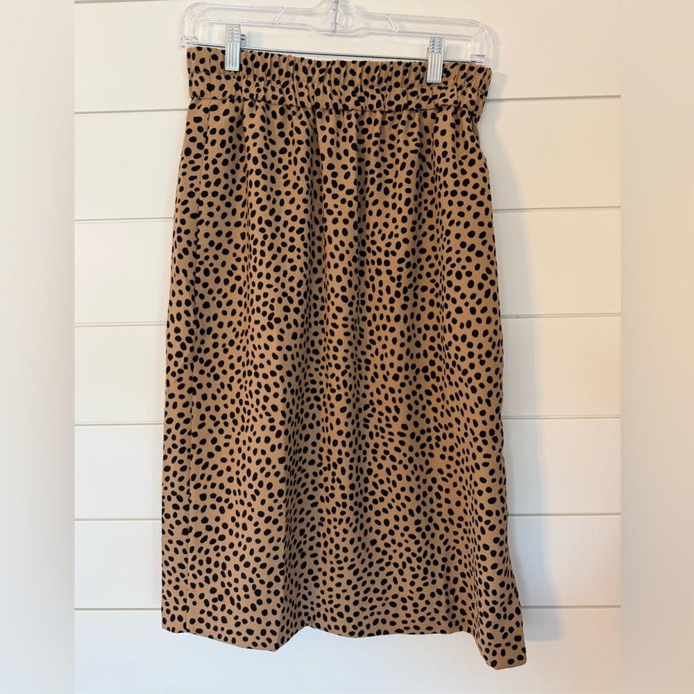 J. Crew Tan and Black Polka Dot Midi Skirt